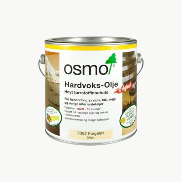 Osmo Hardvoksolje Matt 3062 for behandling av gulv og andre treoverflater innendørs