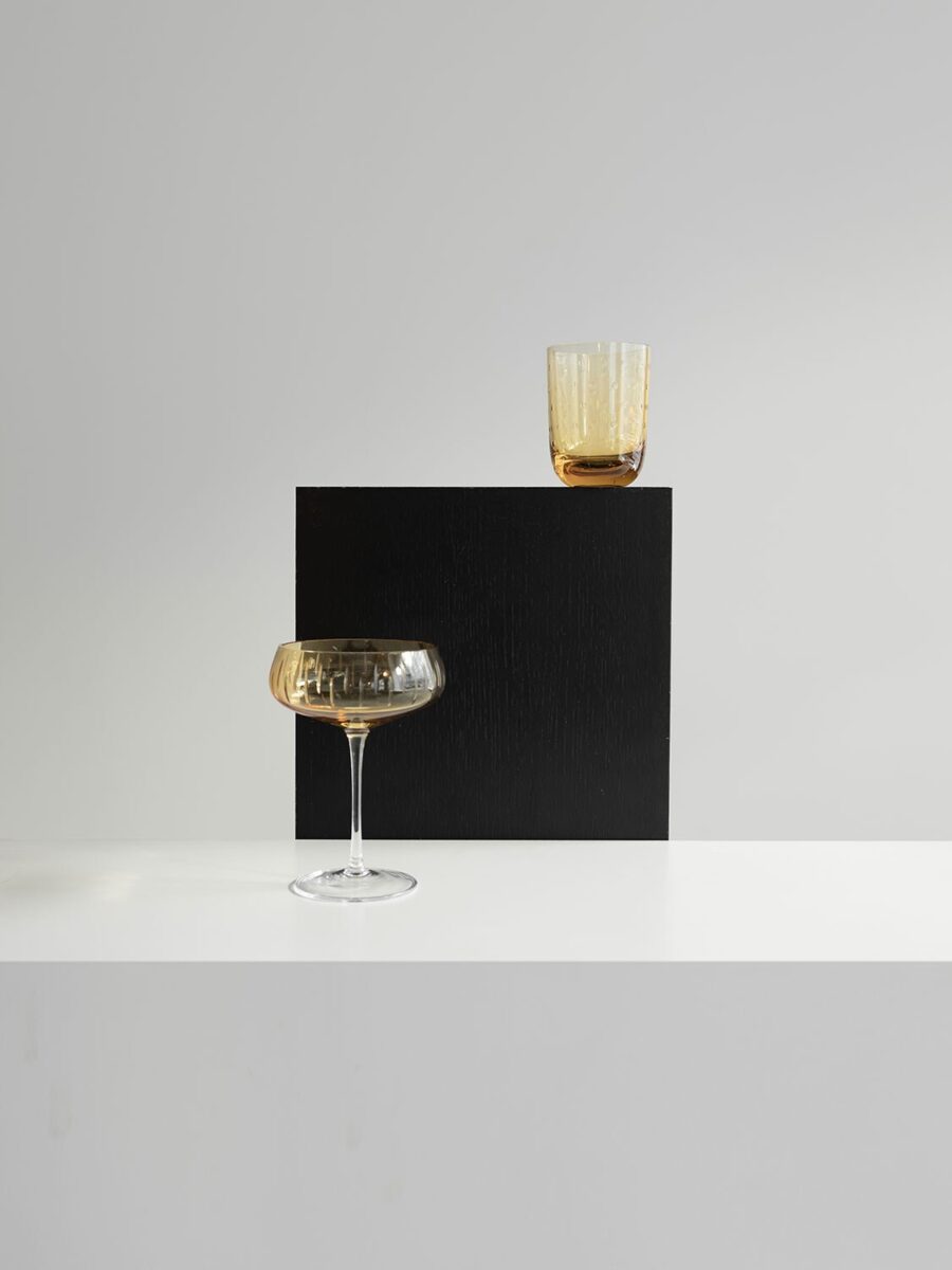 Louse Roe Singel Cut Champagneglass, Amber