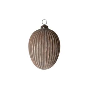 Julekule Ribbet Sølv Cement - Oval Ø12 cm