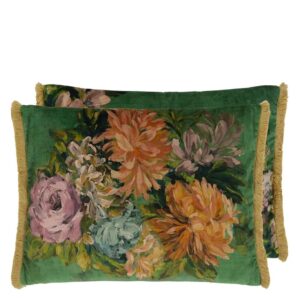 Fleurs D Artistes Velours Pute - Vintage Green 60x45cm