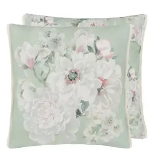 Fleur Blanche Eau De Nil Pute 50x50cm