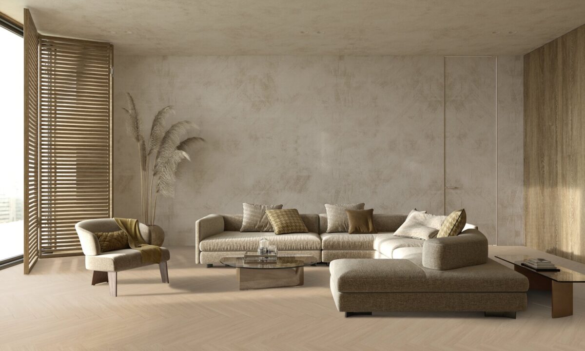 Klikkvinylgulv | Virtuo 55 Rigid Acoustic Herringbone 1460 | Blomma Beige