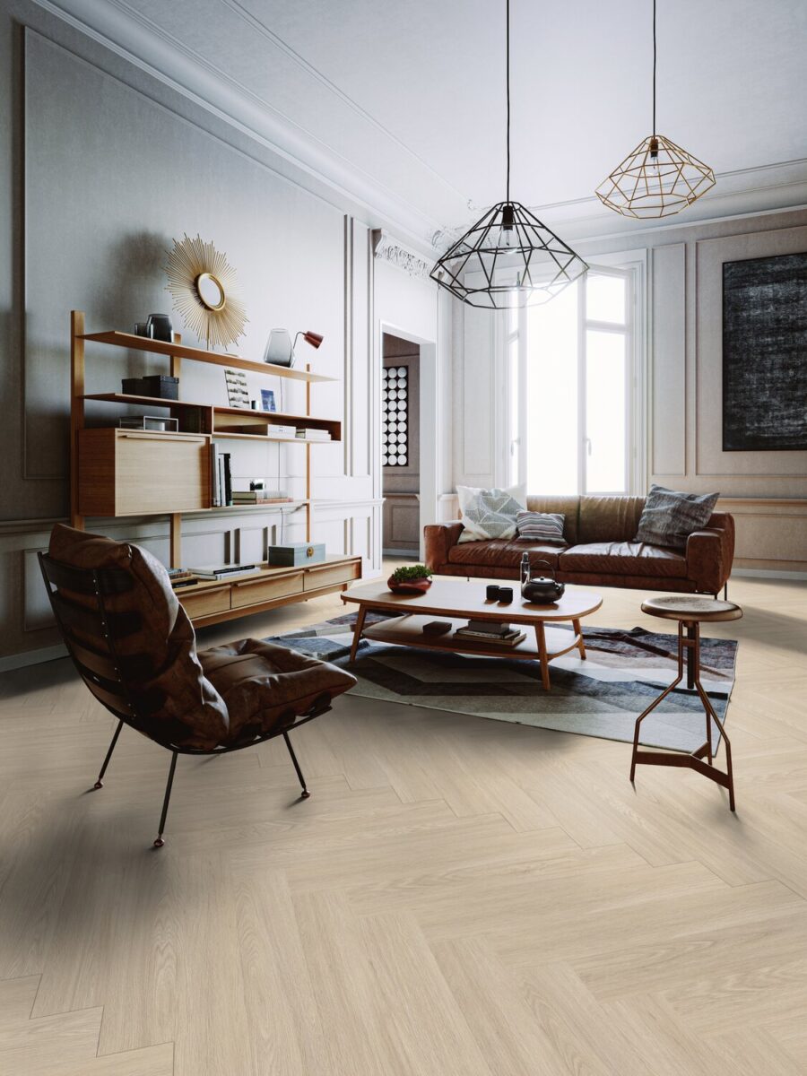 Klikkvinylgulv | Virtuo 55 Rigid Acoustic Herringbone 1464 | Blomma Light