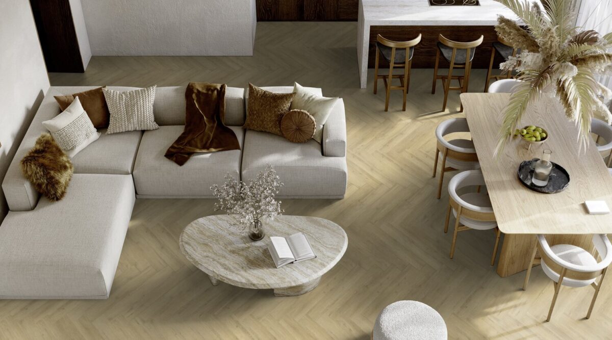 Klikkvinylgulv | Virtuo 55 Rigid Acoustic Herringbone 0997 | Sunny Nature