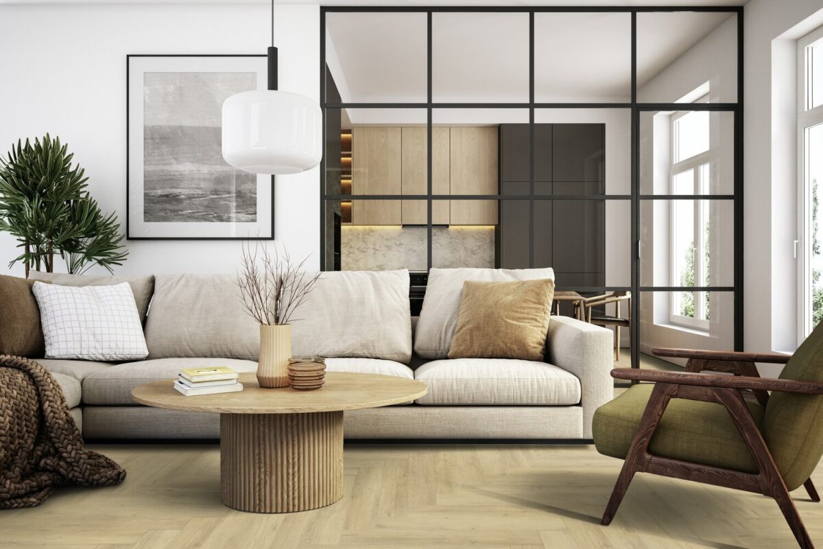 Klikkvinylgulv | Virtuo 55 Rigid Acoustic Herringbone 0997 | Sunny Nature
