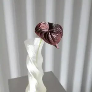 Oppdag Objects Bloom sine kunstige blomster. 3D printet med fokus på bærekraftige materialer. Nydelig og naturtro Rød Anthurium Bordeaux 57cm