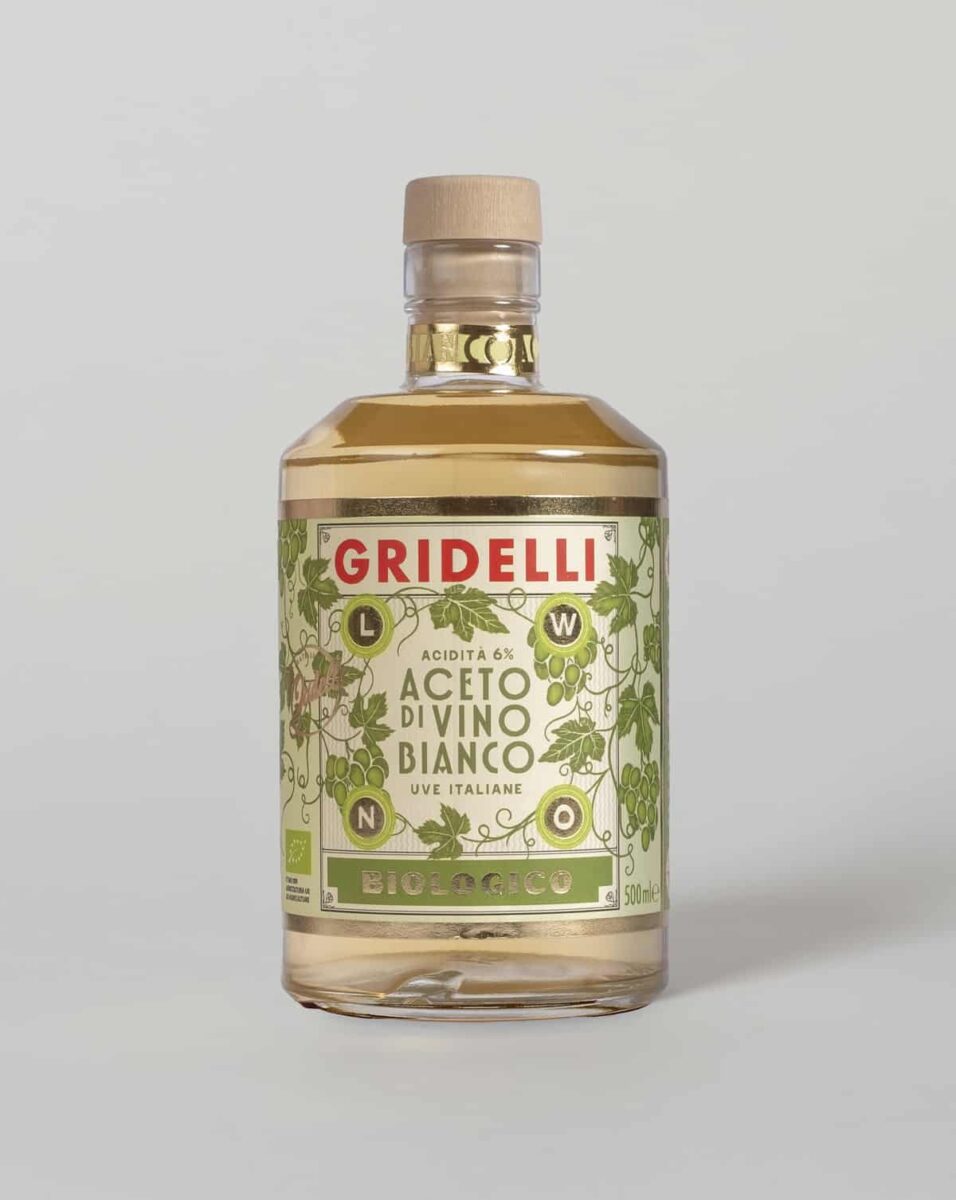Gridelli - En frisk og aromatisk hvitvinseddik laget av økologiske Trebbiano-druer fra Italia