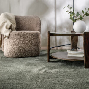 Grønt vegg til vegg teppe i stue