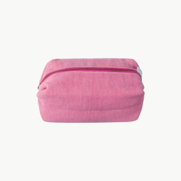 Mellomstor rosa toalettmappe i lin med glidelås og enkel design