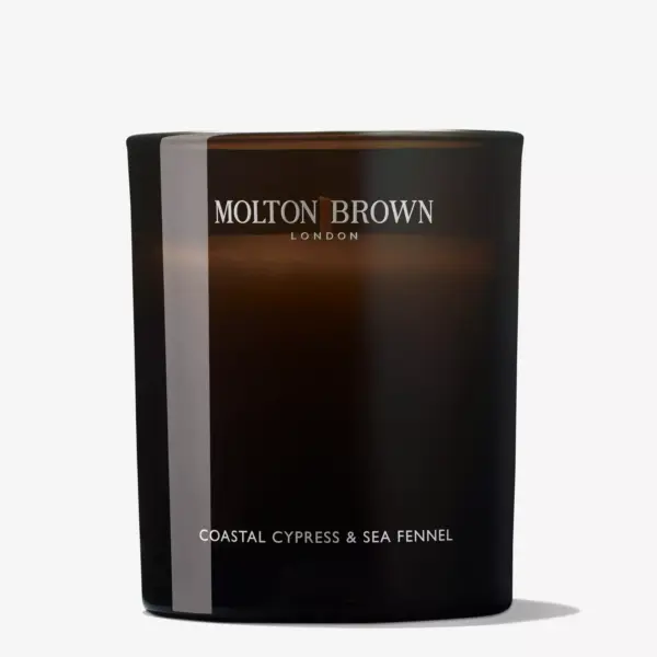 Oppdag Molton Browns Coastal Cypress & Sea Fennel – et eksklusivt duftlys med sjøinspirert friskhet og håndblåst glass. Bestill hos Interiørfaghuset T. Lund – din destinasjon for luksus og stemning i hjemmet.