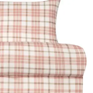 Lukas sengesett i varm rosa flanell – 100 % bomull, mykt og pustende med klassisk rutemønster. Perfekt for kalde netter og lun stil.