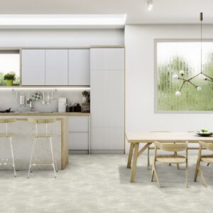 Konkret Dove gulvbelegg – moderne uttrykk i åpent kjøkken og stue