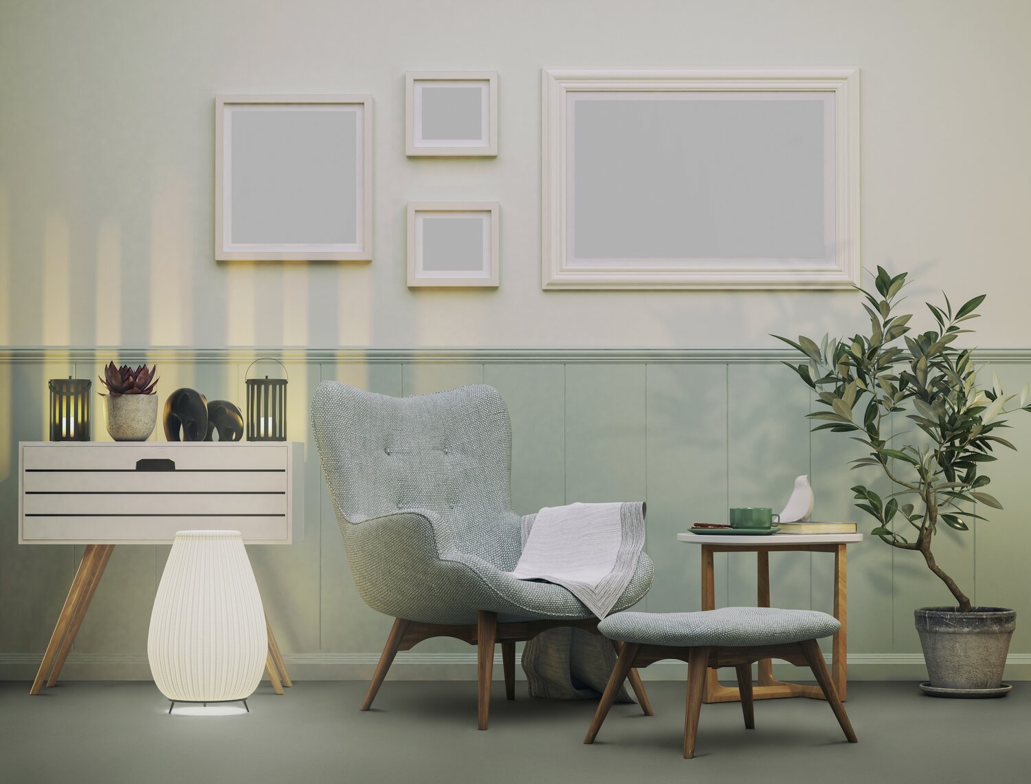 Grønt gulv som tilfører friskhet og balanse til rommet