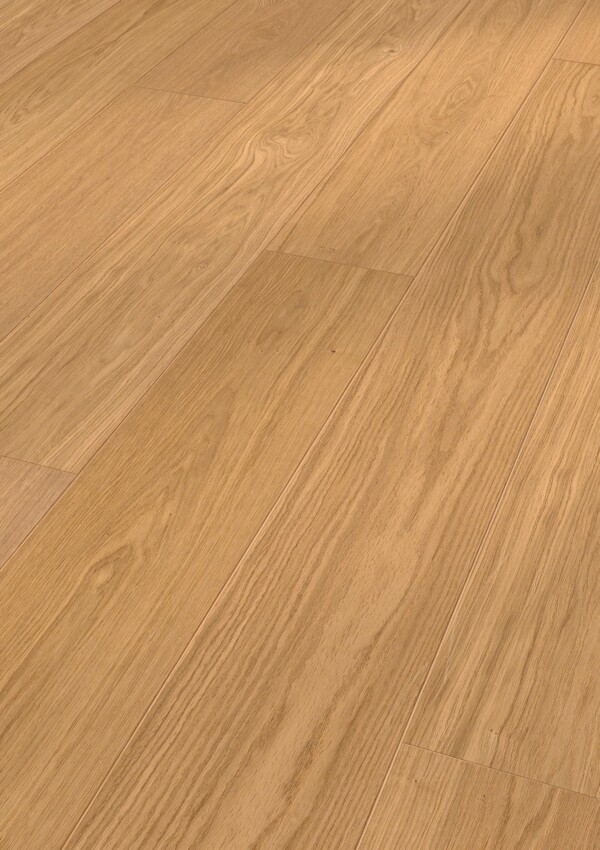 Nærbilde av Parkett Eik 1-stav plank Harmonisk børstet Ultramattlakk – naturlig brun eikefarge og jevn struktur (Meister)