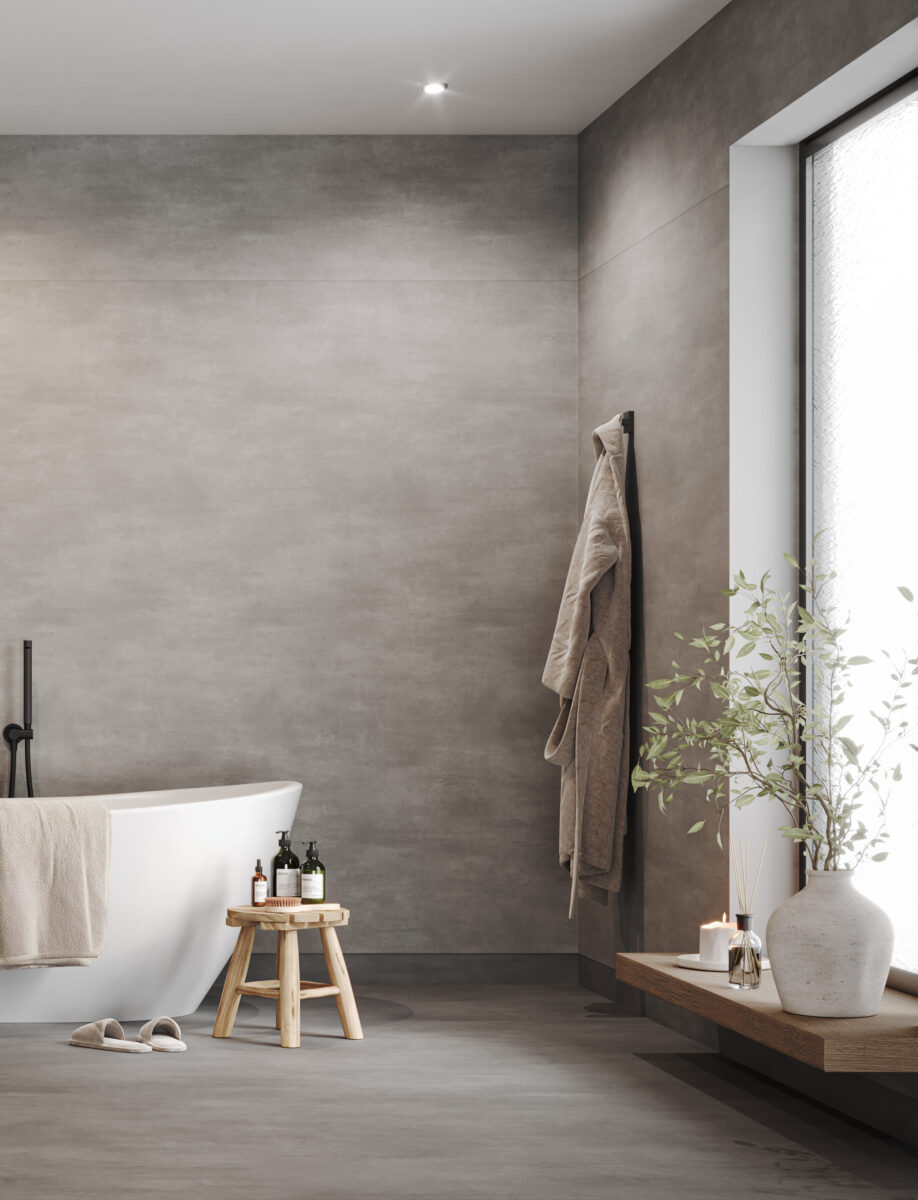 Våtroms Vegg Aquarelle - Raw Concrete Dark Grey 2m