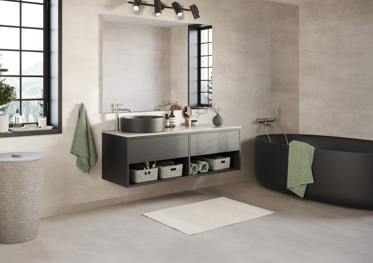 Våtroms Vegg Aquarelle - Raw Concrete Grey 2m