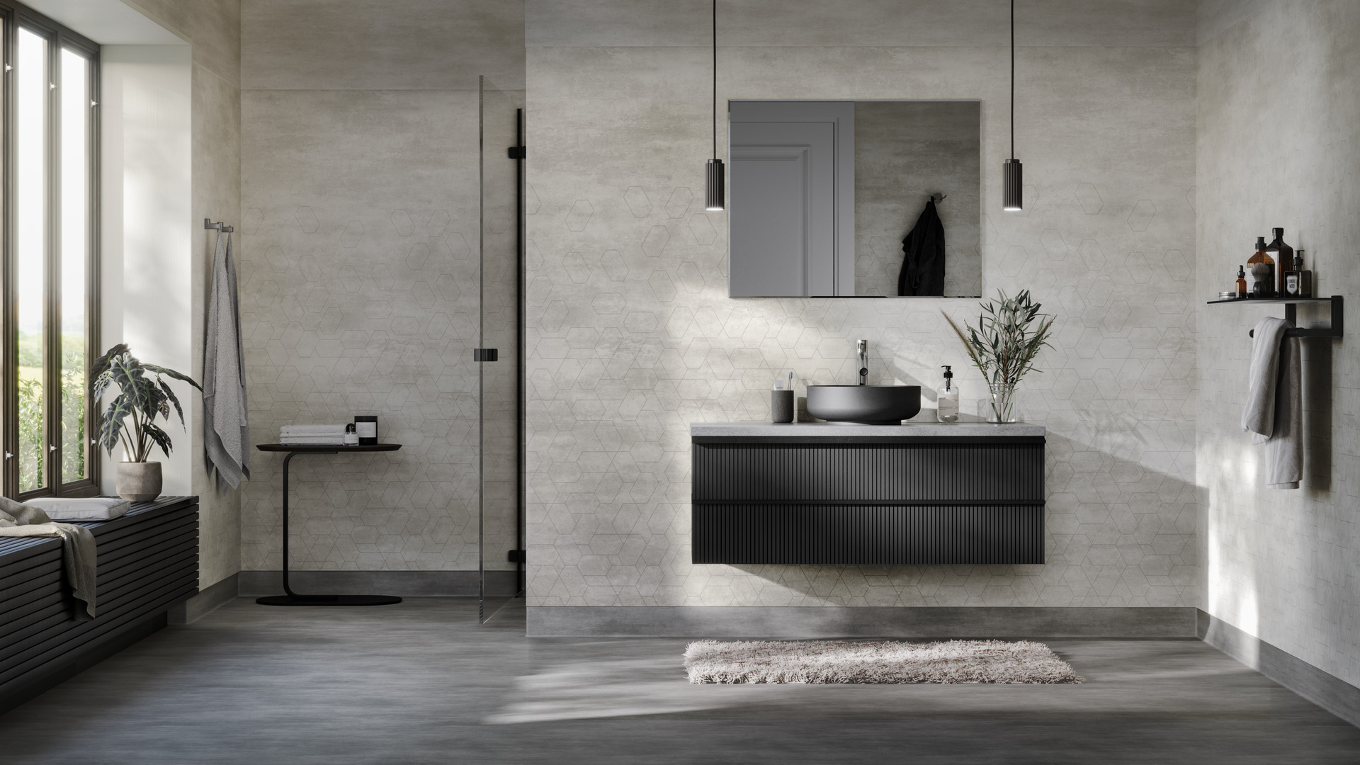 Våtroms Vegg Aquarelle - Connect Grey 2m - Bilde 3