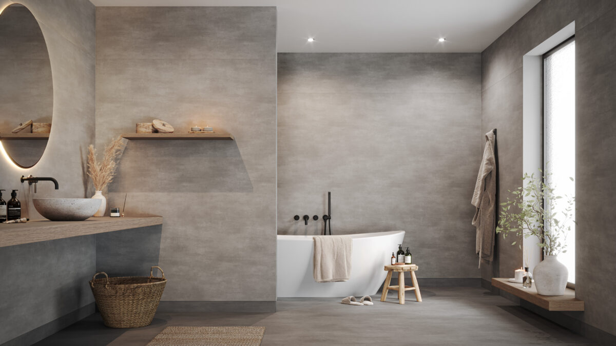 Våtroms Vegg Aquarelle - Raw Concrete Dark Grey 2m