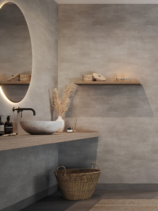 Våtroms Vegg Aquarelle - Raw Concrete Dark Grey 2m