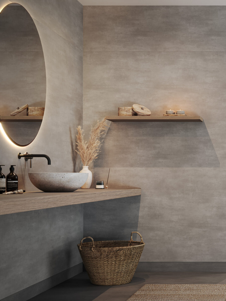 Våtroms Vegg Aquarelle - Raw Concrete Dark Grey 2m