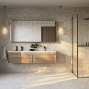 Moderne baderom med Tarkett Aquarelle Brecciastone Beige