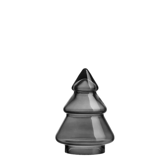 Gran glasstre 9,8 cm i røkgrått glass fra Hadeland Glassverk mot hvit bakgrunn.