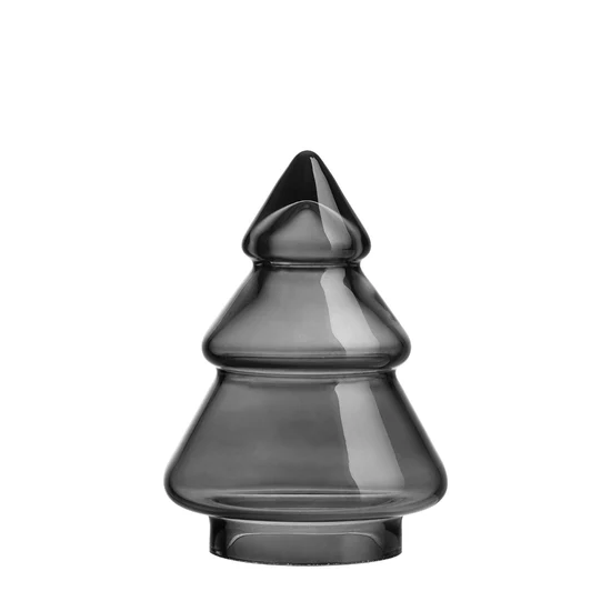 Gran glasstre 12,7 cm i røkgrått glass fra Hadeland Glassverk mot hvit bakgrunn.