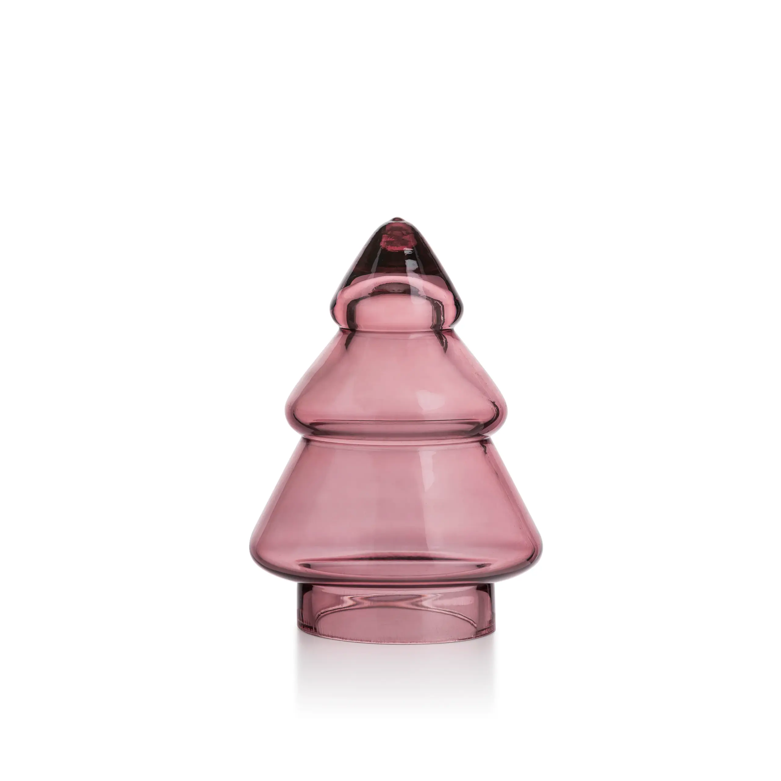 Gran glasstre 9,8 cm i rosa glass fra Hadeland Glassverk mot hvit bakgrunn.