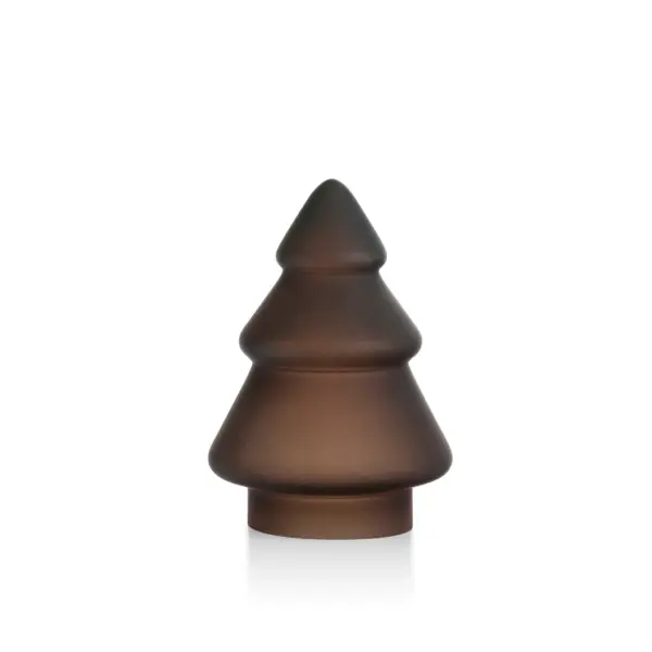 Gran glasstre 9,8 cm i frostet kakaofarget glass fra Hadeland Glassverk mot hvit bakgrunn.