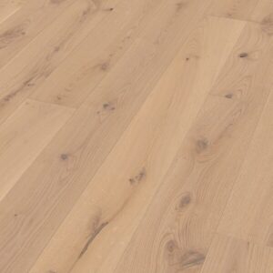 Parkett Eik 1-stav plank Authentic kremhvit børstet ultramattlakk – detaljbilde av naturlig eikestruktur