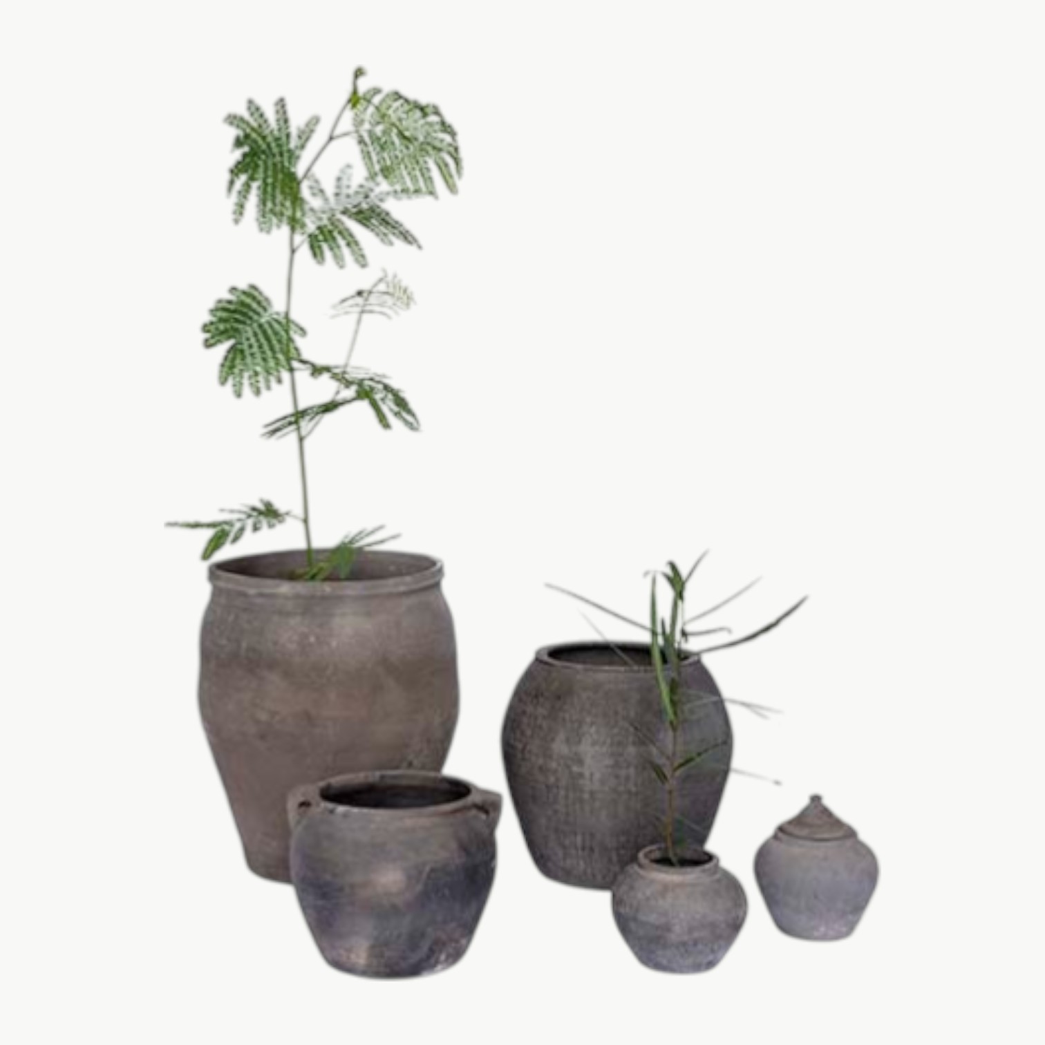 Liten grå vintage krukke med og uten håndtak - Bilde 2