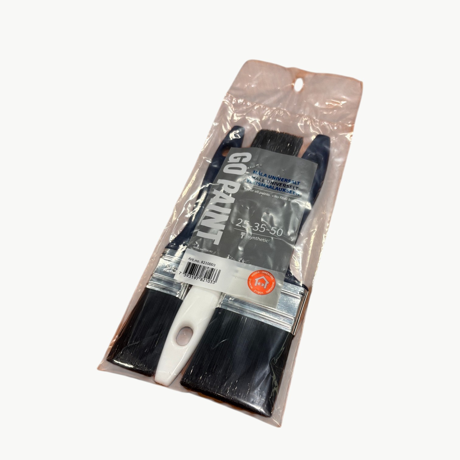 Go Paint penselsett 25–35–50 mm med blått håndtak for innendørs maling