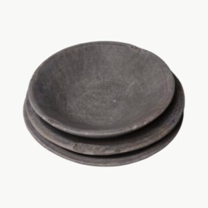 Vintage marmortallerken i naturstein med grå og beige nyanser, ca. 23 cm diameter