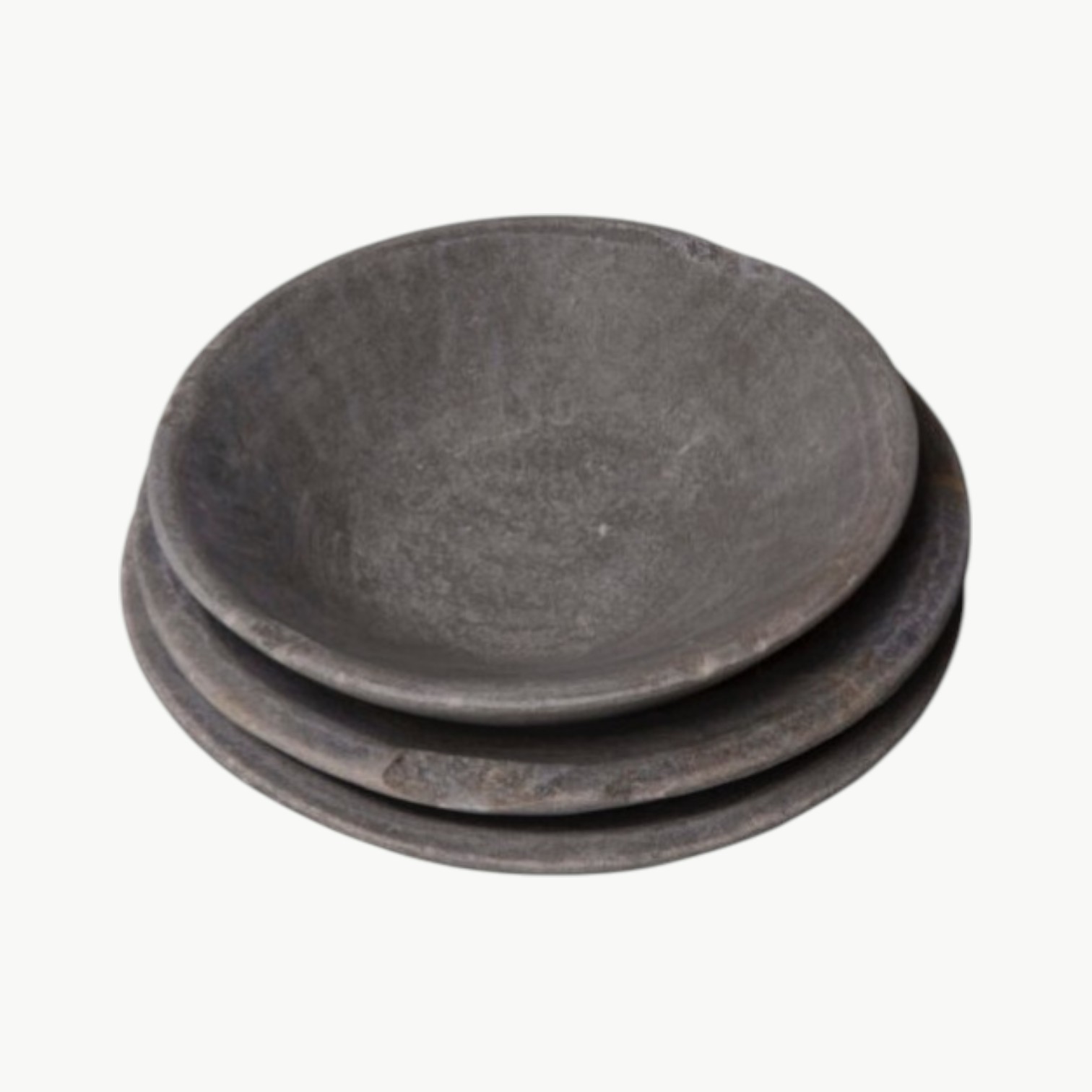 Vintage marmortallerken i naturstein med grå og beige nyanser, ca. 23 cm diameter