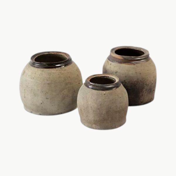 Vintage pickle pot i keramikk med naturlig beige glasur og mørk kant