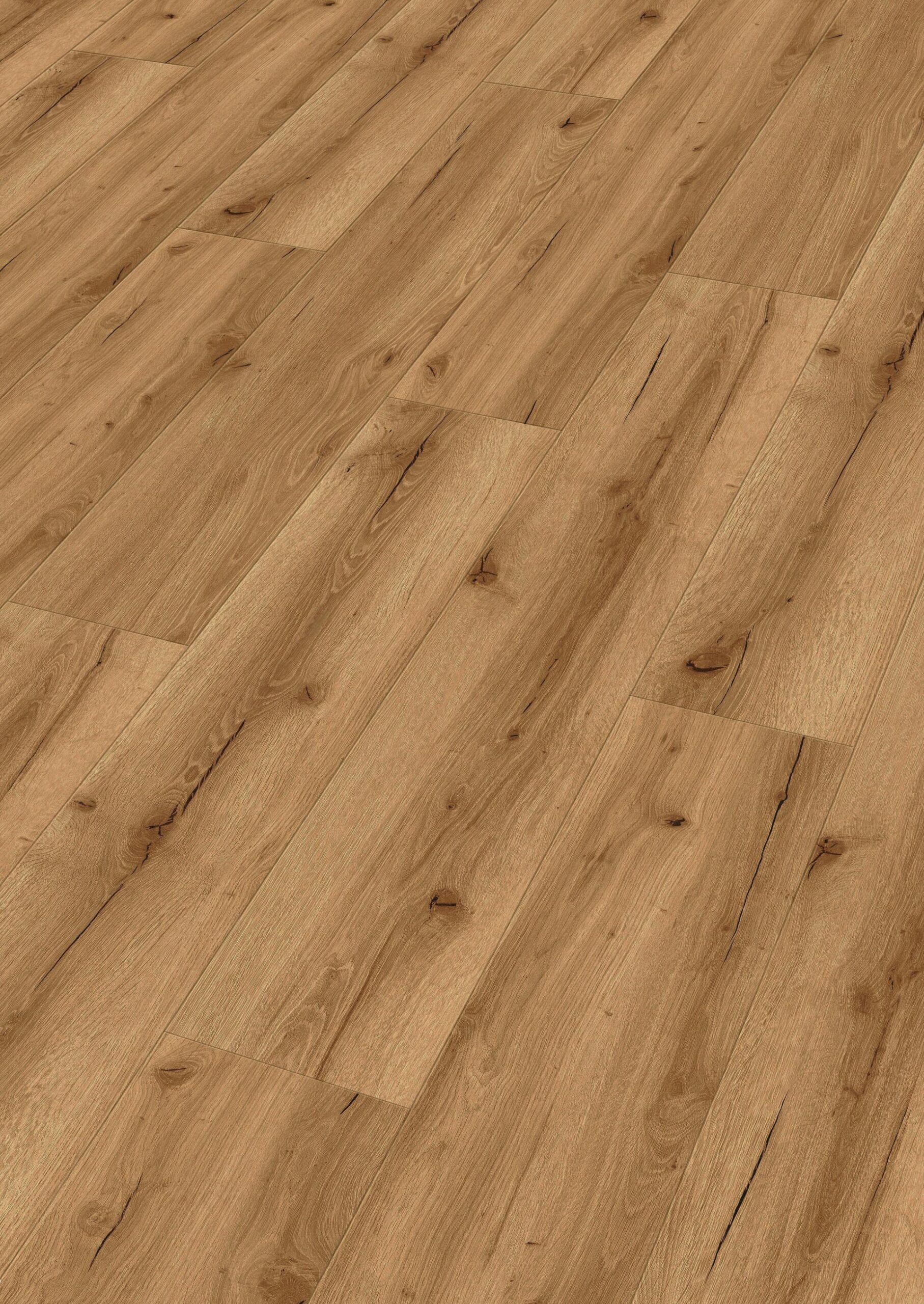 Klikkvinylgulv i eikedekor Sunset lounge med brun trestruktur