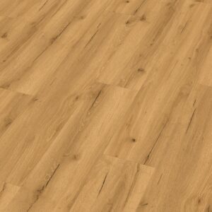 Klikkvinyl gulv i eik med naturlig trestruktur og mørke kvistdetaljer