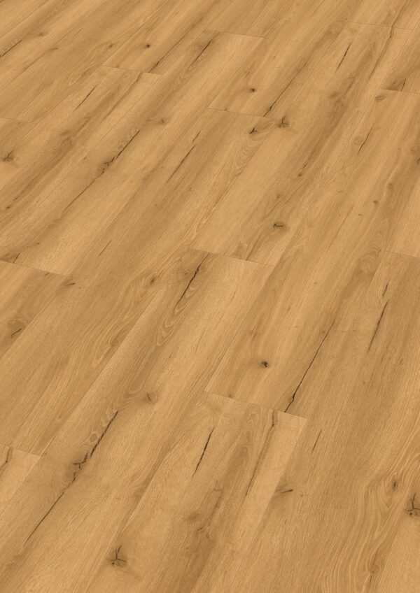 Klikkvinyl gulv i eik med naturlig trestruktur og mørke kvistdetaljer
