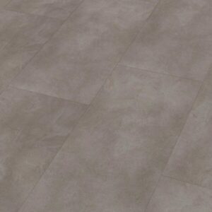 Klikkvinyl i flisformat med steindekor og mørk grå overflate med naturlig struktur