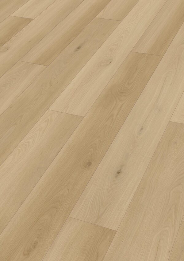 Klikkvinyl med lys eikedekor og brede plank