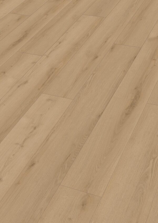 Klikkvinyl med lys eikedekor og brede plank