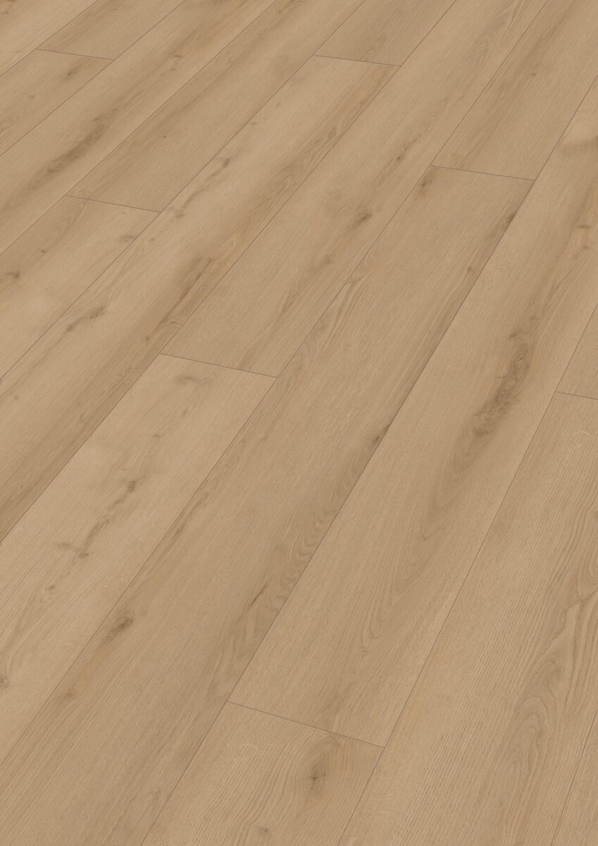 Klikkvinyl med lys eikedekor og brede plank
