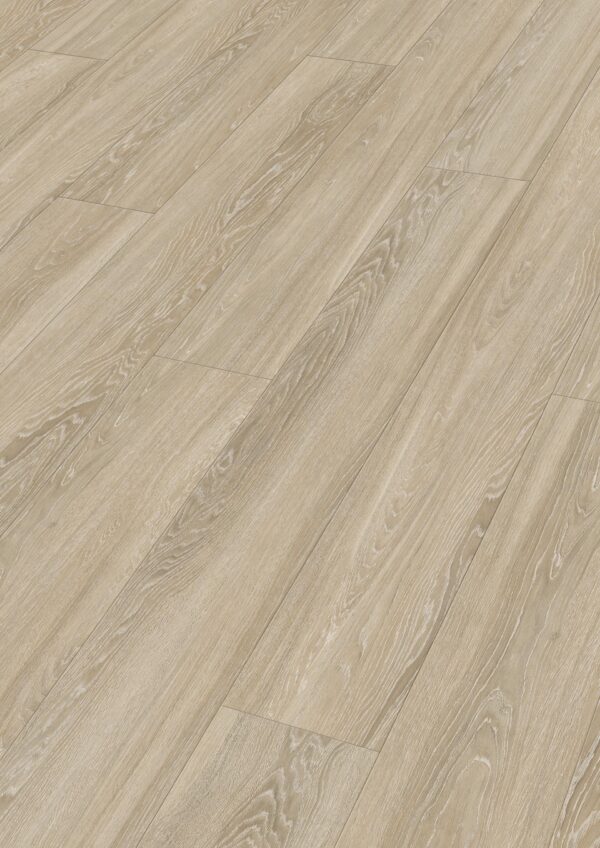 Klikkvinyl med lys eikedekor og brede plank