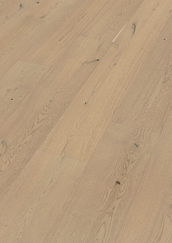 Herdet tregulv i eik Sand Grey Oak Authentic 20226 med brede planker og ultramatt overflate