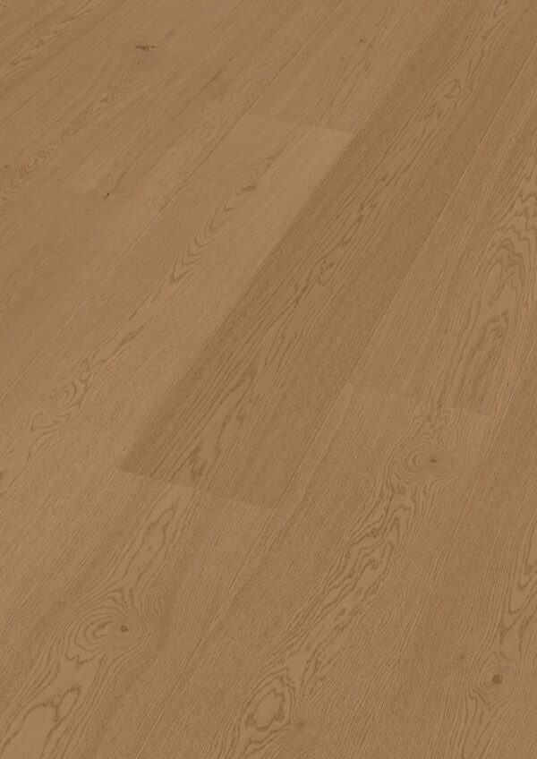 Herdet tregulv i eik Clay Brown med brede planker og naturlig trestruktur