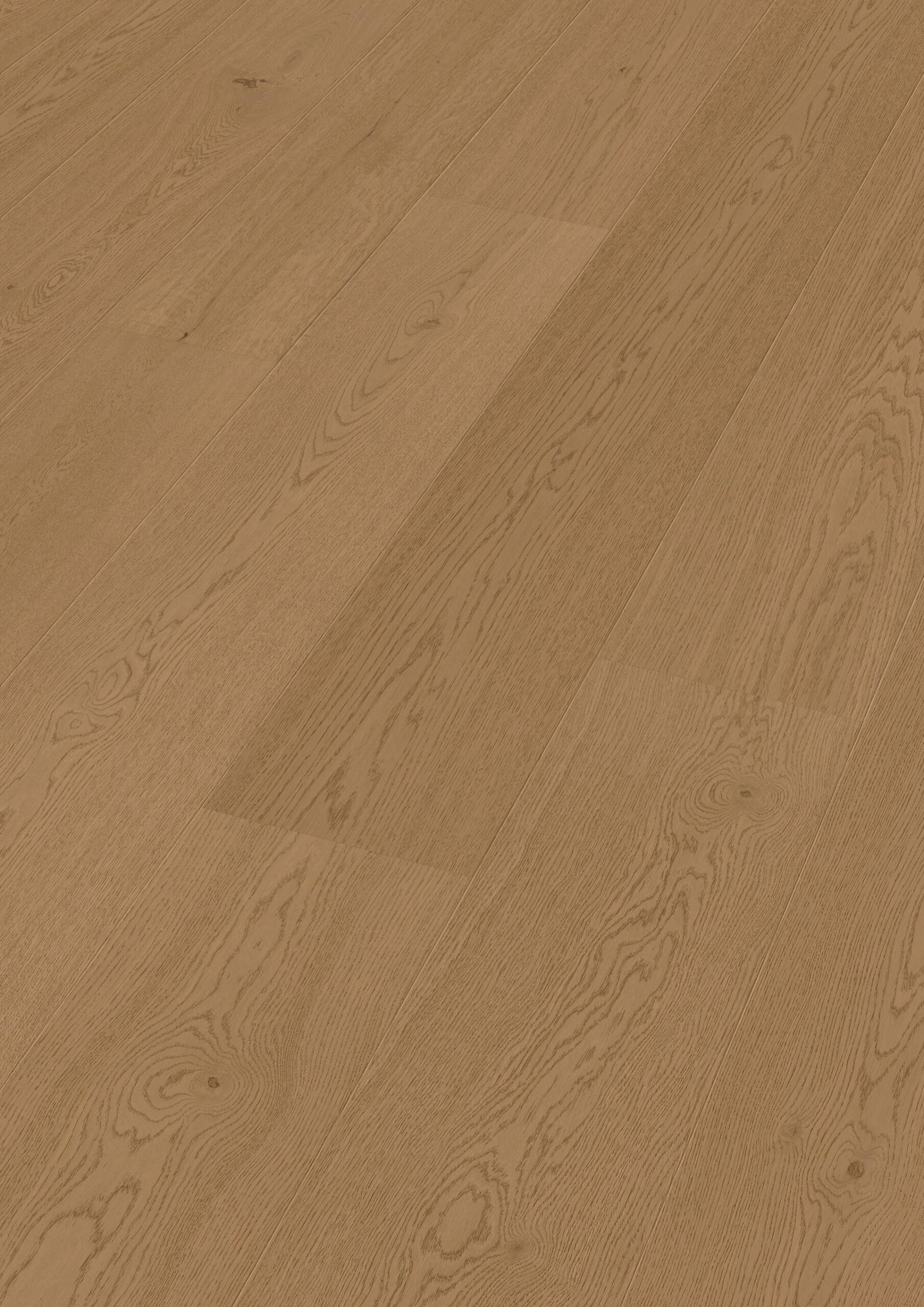 Herdet tregulv i eik Clay Brown med brede planker og naturlig trestruktur