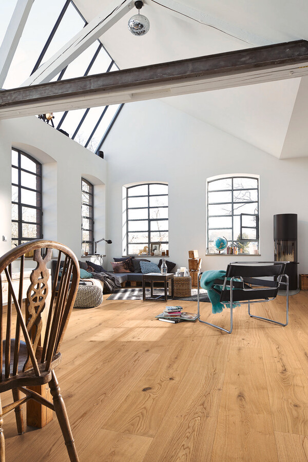 Herdet tregulv i eik Meister Lindura Oak Authentic Pure 08902 – 32 cm ekstra brede 1-stavsplanker naturlig oljet