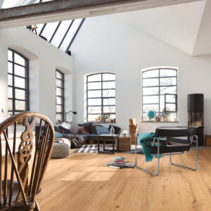 Herdet tregulv i eik Meister Lindura Pure Oak 08902 – brede 1-stavs planker naturlig oljet