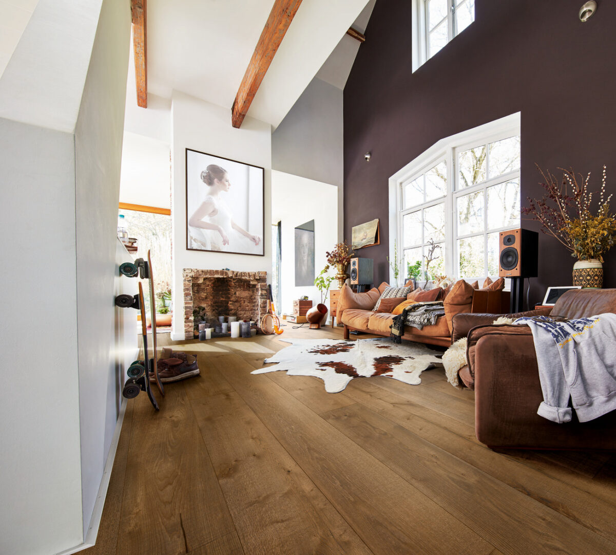 Herdet tregulv i eik Meister Lindura Oak Authentic Olive Grey 08903 – brede 1-stavsplanker naturlig oljet