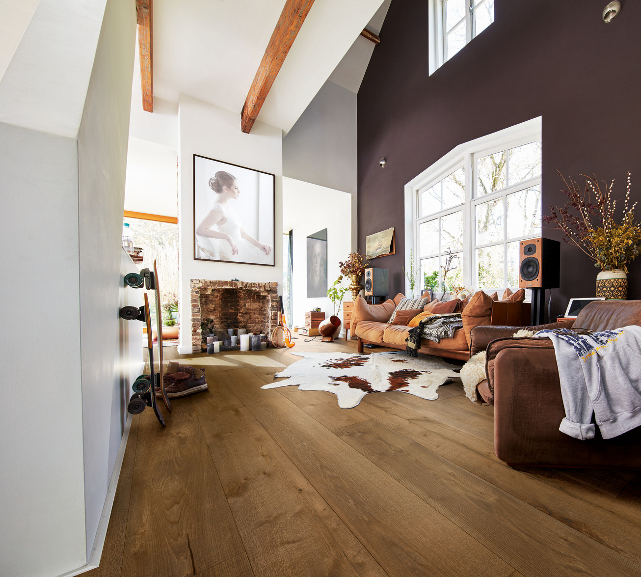 Herdet tregulv i eik Meister Lindura Oak Authentic Olive Grey 08903 – brede 1-stavsplanker naturlig oljet